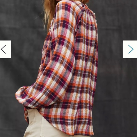 Pilcro Anthropologie Peasant Plaid Breezy Button Up Shirt - Picture 11 of 11